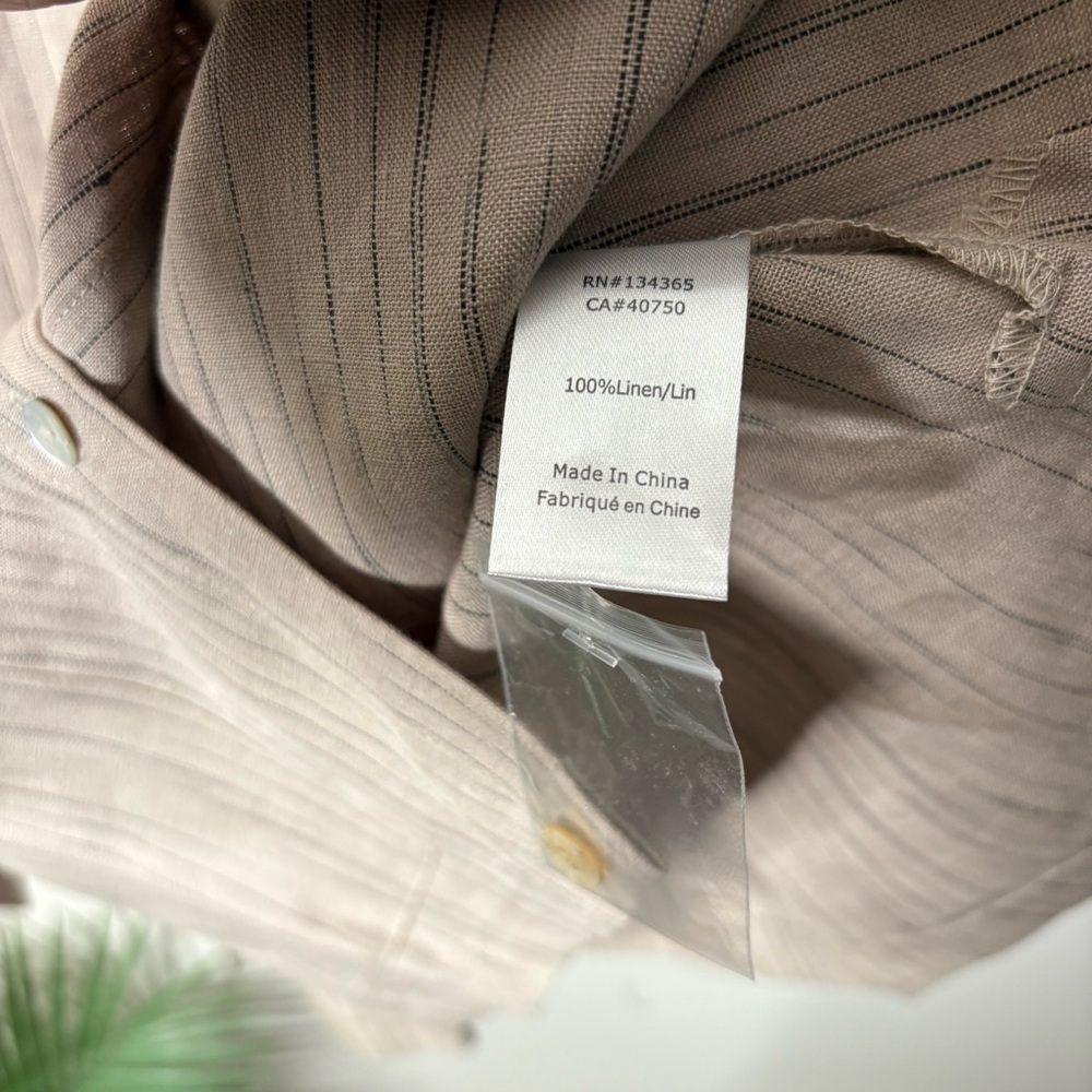 Marla Wynne Striped Linen Box Shirt Tan Neutral Beige Button - Picture 3 of 4